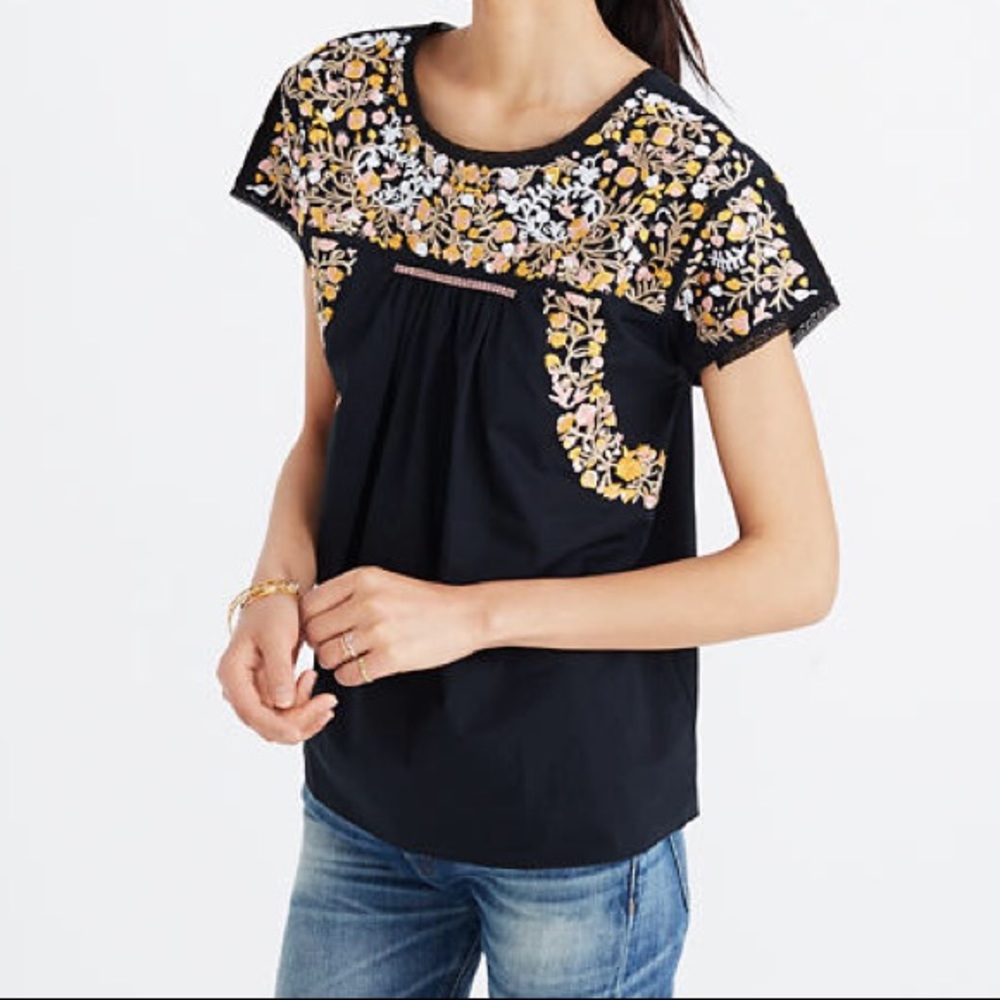 Embroidered Springtime Top in True Black
